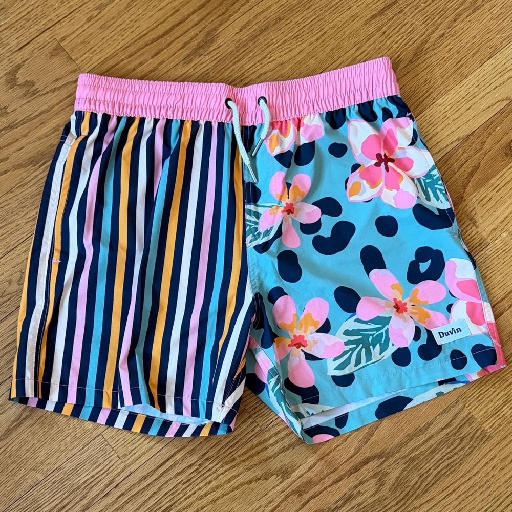 Duvin Men's Striped and Floral Shorts - Pink and Blue